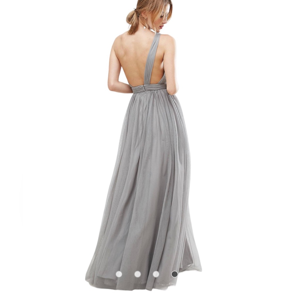 New! ASOS Premium Tulle One Strap Dress Maxi Formal Grey Silver size 8 Med 8889 - Picture 13 of 15